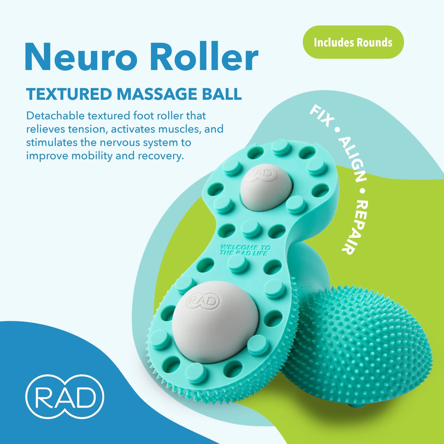 RAD Neuro Ball Foot Roller for Myofascial Release - Textured Foot Massager Ball - Foot Ball Roller Massager - Spiky Massage Balls for Plantar Fasciitis - Therapy Balls for Feet, Hands, Face Sensory Activation Body Care