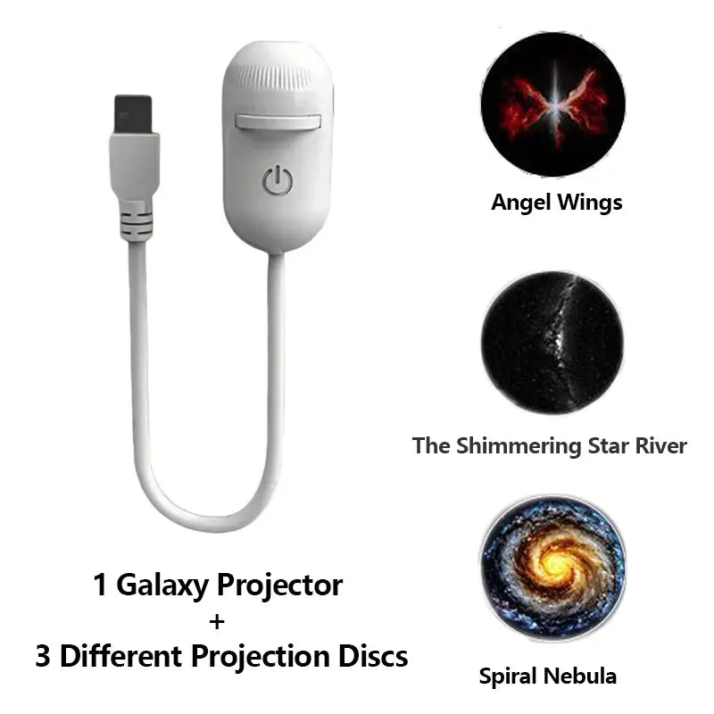 2-In-1 Galaxy Projector Night Light, USB Interface, Dual-Mode Starry Sky Projection/Warm Light Night Light, Adjustable Focus and Brightness with 3 Sliding Projection Films for Bedroom