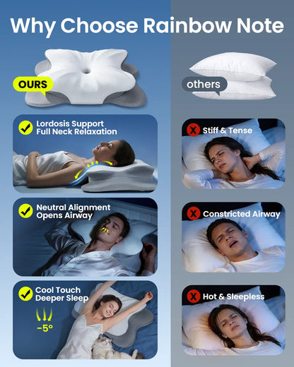 Rainbow Note Cervical Pillow for Cozy Sleep, Odorless Ergonomic Contour Memory Foam, Orthopedic Bed Pillow for Side, Back, and Stomach Sleepers, OEKO-TEX Certified