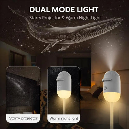 2-In-1 Galaxy Projector Night Light, USB Interface, Dual-Mode Starry Sky Projection/Warm Light Night Light, Adjustable Focus and Brightness with 3 Sliding Projection Films for Bedroom