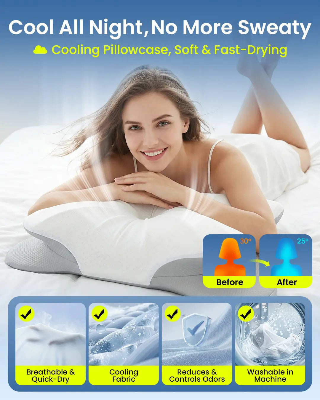 Rainbow Note Cervical Pillow for Cozy Sleep, Odorless Ergonomic Contour Memory Foam, Orthopedic Bed Pillow for Side, Back, and Stomach Sleepers, OEKO-TEX Certified